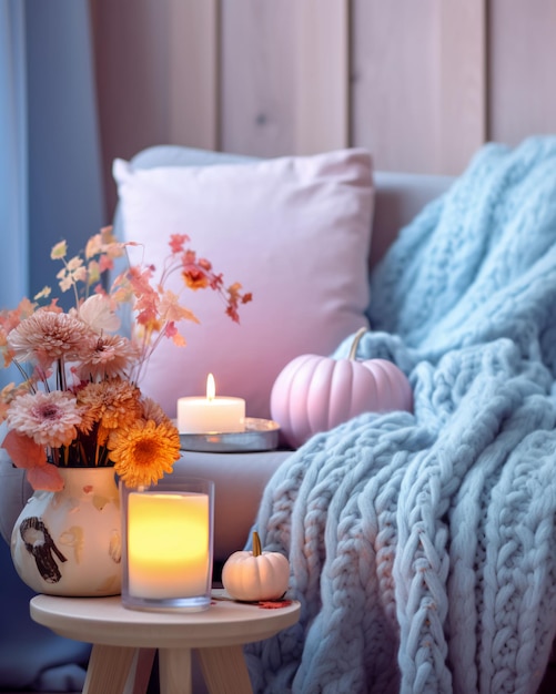 Autumn Pink and Pastel Blue Home Decor