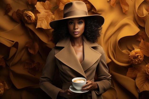 Autumn portrait of an attractive woman Fall the golden season of the year falling leaves romance elegance stylish clothes presentable Fashion trend beautiful combination of colors