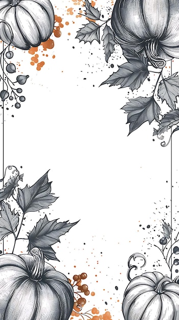 Autumn Postcard Design With Harvest Frame Style Design Decor Outline Scribble CNC Tattoo Ink Art