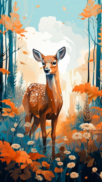 秋のポスター明るいデザイン自然鹿