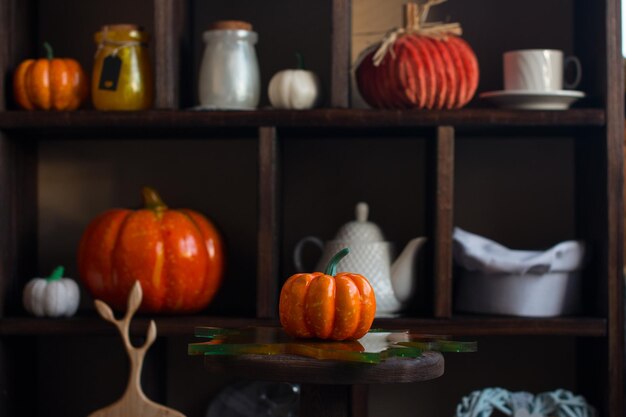 Autumn pumpkin decor Halloween harvest of orange pumpkins