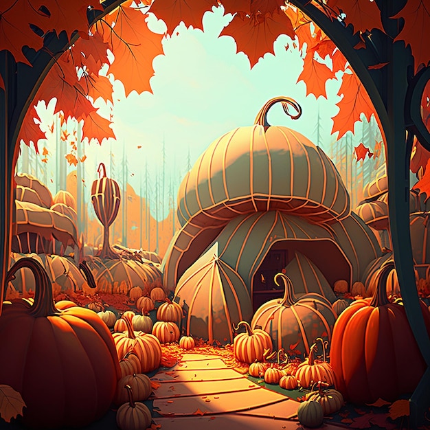 Autumn pumpkin festival fantasy background image AI generated art