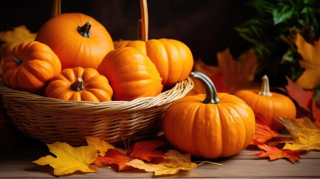 Autumn pumpkin harvest in a basket