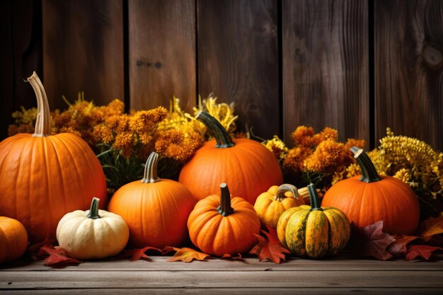 Autumn pumpkins as thanksgiving decoration