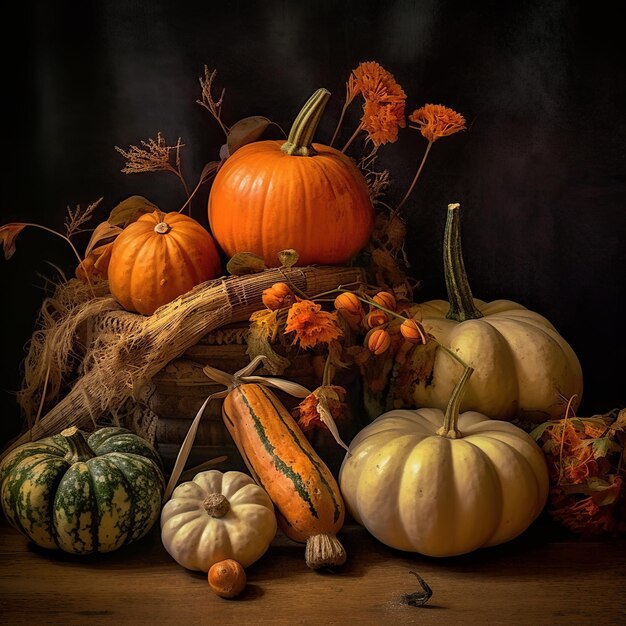 Autumn pumpkins and gourds generativi ai