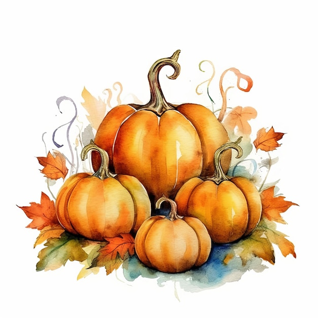 Autumn pumpkins watercolor style Generative AI