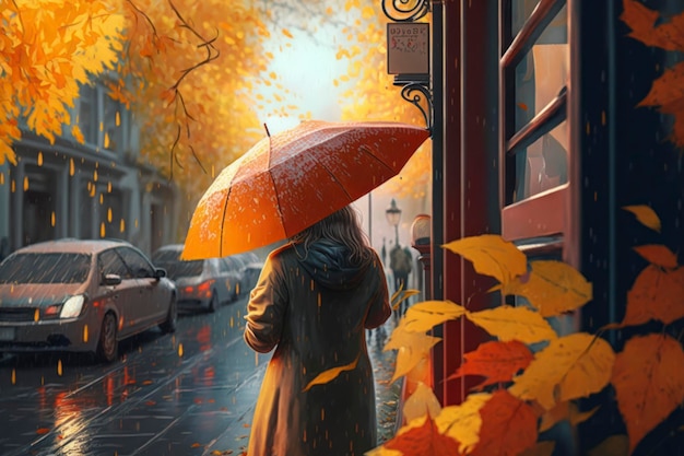Premium AI Image | Autumn and rain 8k 3d vibrant illustrations light ...