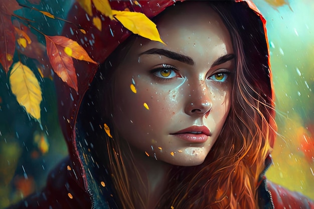 Autumn and rain 8k 3d vibrant illustrations light day hyperrealistic