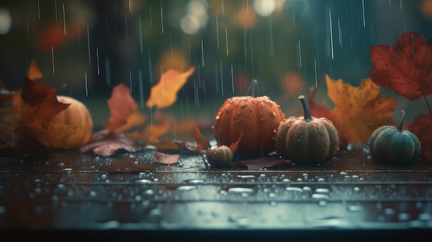 Autumn rainy background Illustration AI GenerativexA