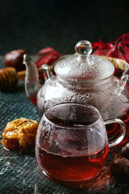 Autumn red hibiscus tea