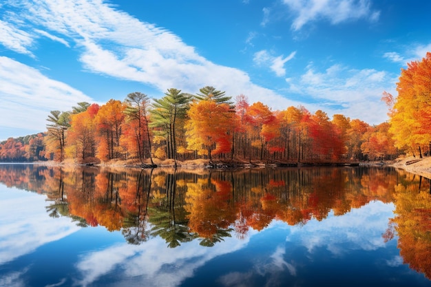 Autumn reverie vibrant trees reflecting in tranquil lake