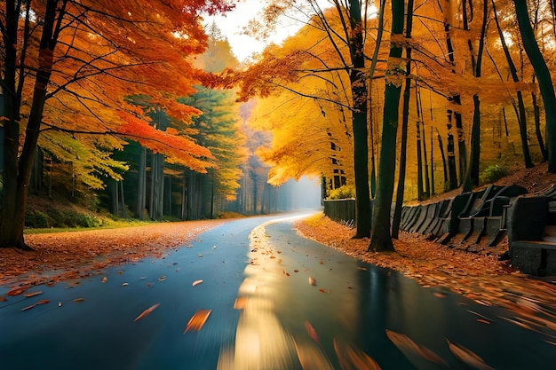 Autumn road in the forest