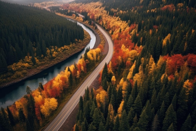 Autumn road trip Highway in beautiful autumn landscape created with Generative AI technology