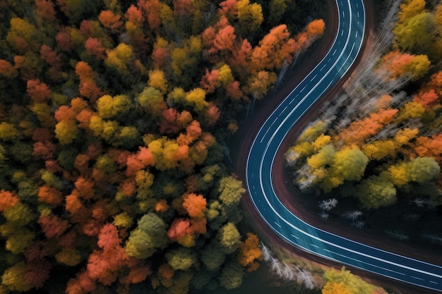 Autumn road trip Highway in beautiful autumn landscape created with Generative AI technology