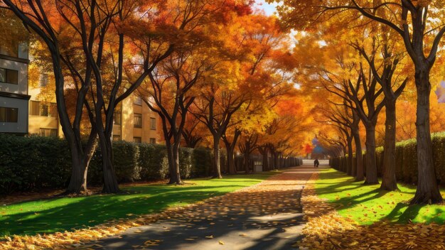 Autumn road view with colorful trees landscape wallpaper