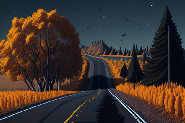 Autumn RoadCreated with Generative AI technology