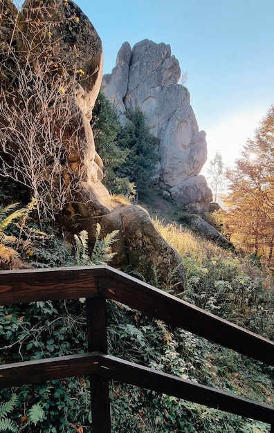 Autumn rocks mountains lanscape of Ukraine at the sunset