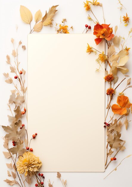 Photo autumn romantic minimal style mockup vintage blank paper card