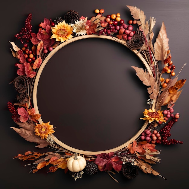 Autumn round frame decorated thanksgiving