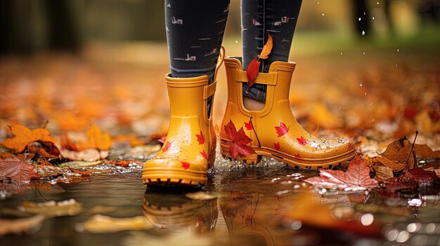 Foto stivali di gomma d'autunno ai generativa