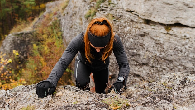 Photo autumn running outdoors workout high view