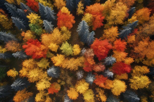 写真 秋 の 空 の 陛下 上 から 見る 森 の 鮮やか な 色