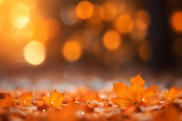 Autumn's creative symphony generative ai crafts orange maple leafs amidst sublime bokeh backdrop a