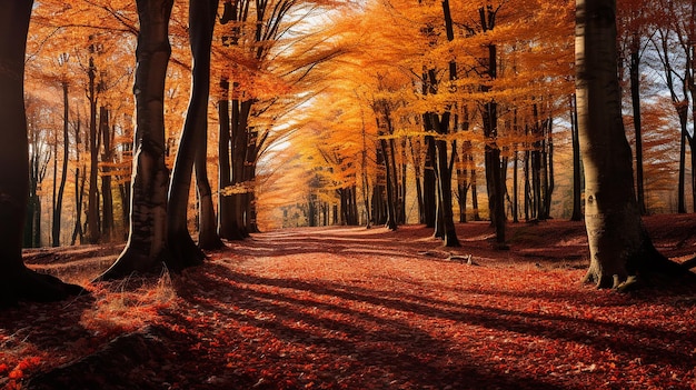 Autumn's Embrace Serene Forest Blanketed in Fallen Leaves