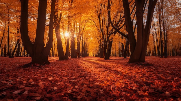 Autumn's Embrace Serene Forest Blanketed in Fallen Leaves