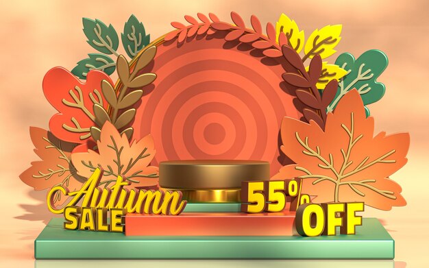 Photo autumn sale special discount offer podium display for product presentation 3d rendering