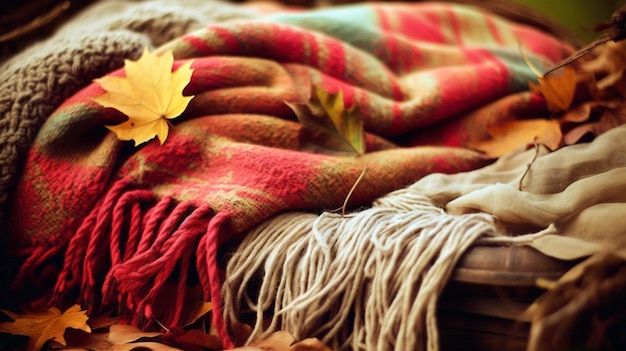 Autumn scarf with yellow leaves generated by AI