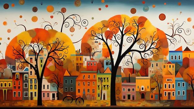 autumn scene and sunset in city