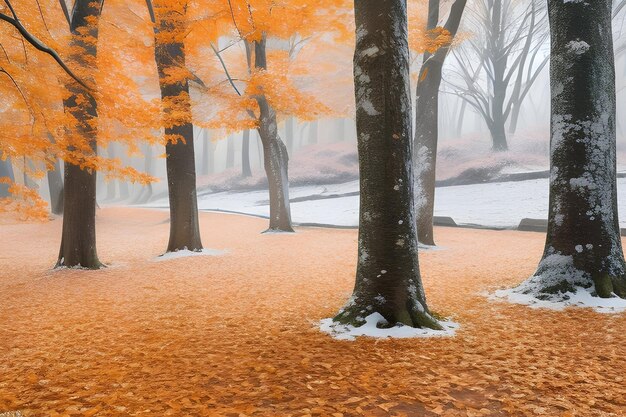 Photo autumn scene vibrant leaves winters frost