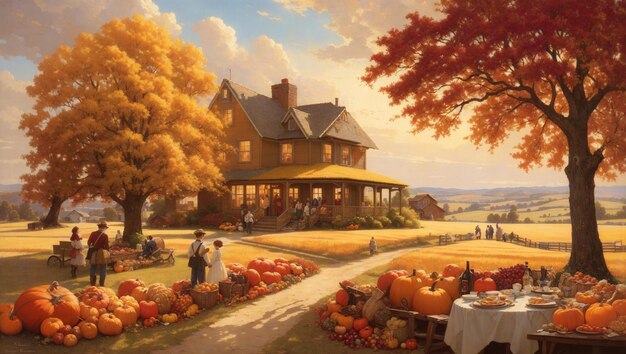 Photo autumn scenery landscape painting