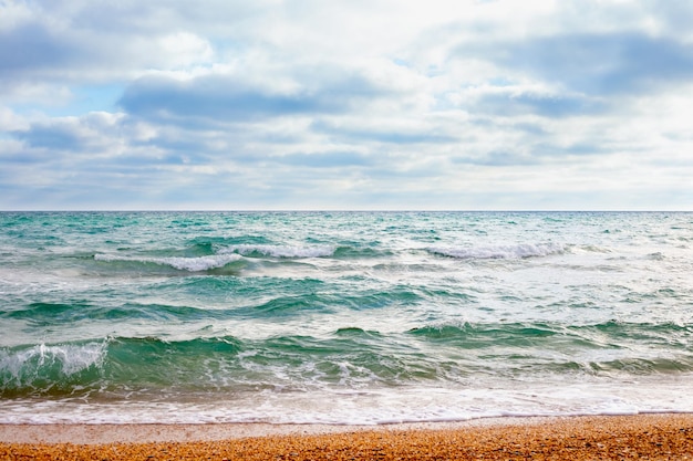 Autumn seascape Sea with a wave on a cloudy day