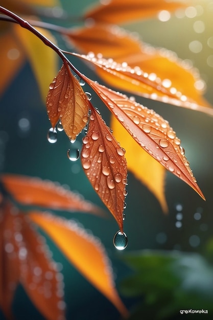 autumn season leafs with rain autumn plant scene