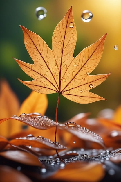 autumn season leafs with rain autumn plant scene