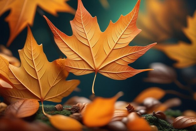 autumn season leafs with rain autumn plant scene