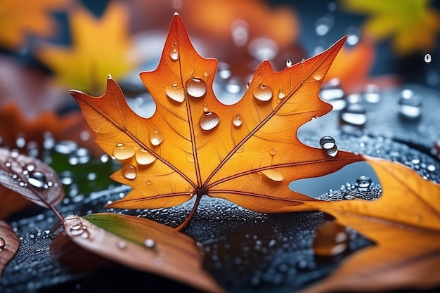 Фото Осенние листья с дождем осенняя растительная сцена
