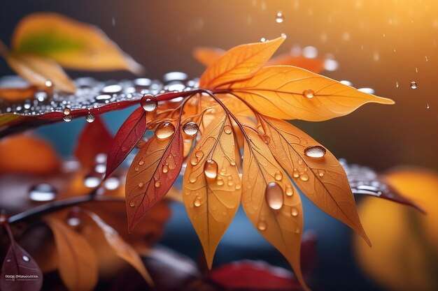 autumn season leafs with rain autumn plant scene