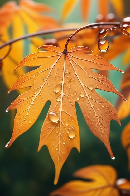 autumn season leafs with rain autumn plant scene