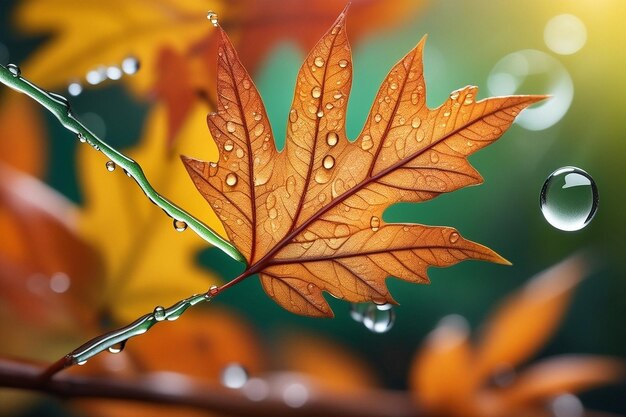 autumn season leafs with rain autumn plant scene