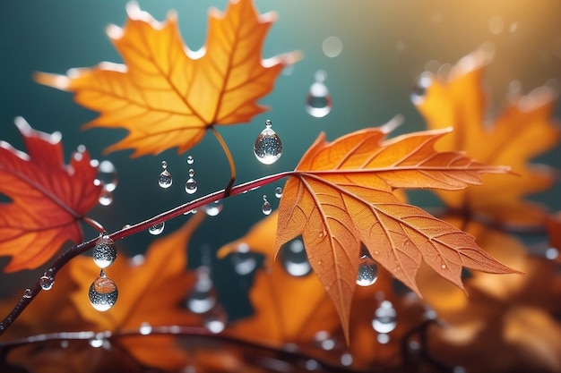 autumn season leafs with rain autumn plant scene