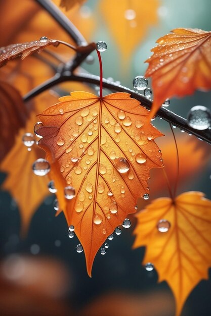 autumn season leafs with rain autumn plant scene