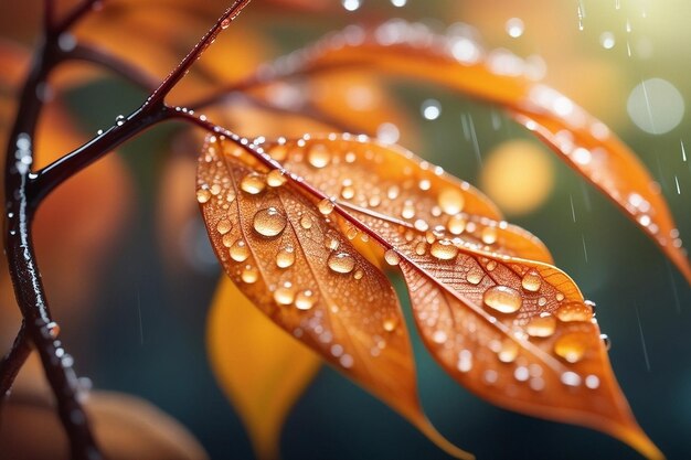 autumn season leafs with rain autumn plant scene