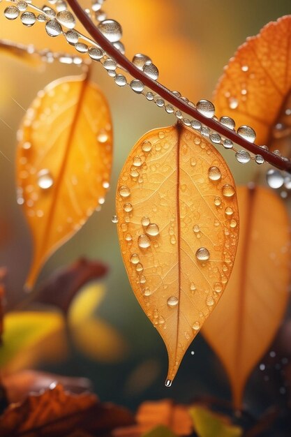 autumn season leafs with rain autumn plant scene