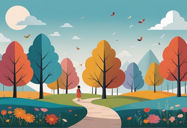 Autumn season park scene autumn season park scene vector autumn landscape with trees and flowers