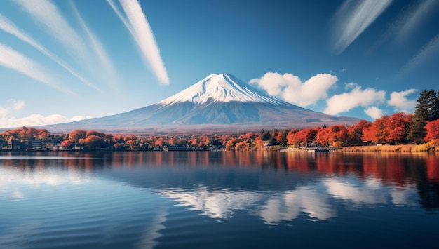 日本の秋の山と湖