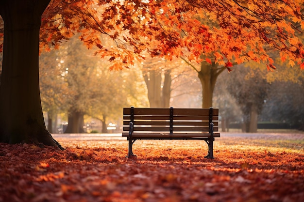 Autumn Serenity Bench Adorned with Vibrant Fall Leaves