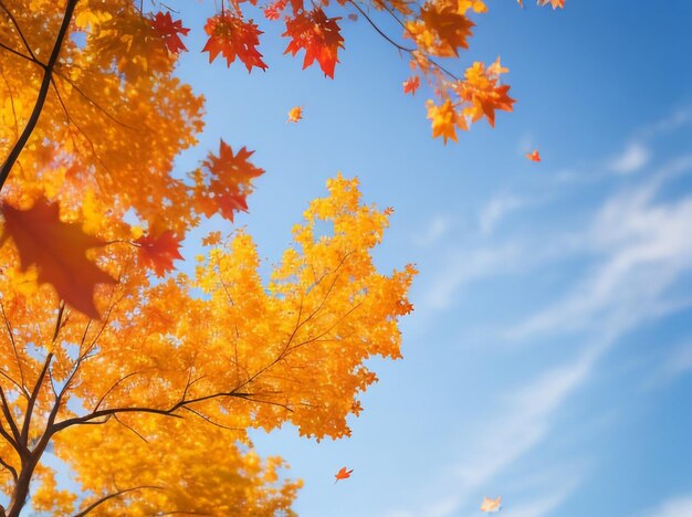 Autumn Serenity Colorful Fall Tree Leaves Against Sky Vintage Background